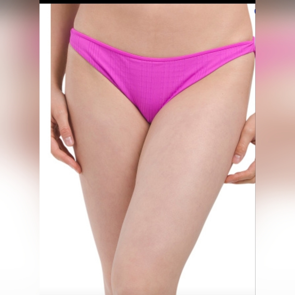 LSpace-Vibrant Pink-Fushia-Ribbed-Nylon-Spandex Camacho Full Bikini Bottom